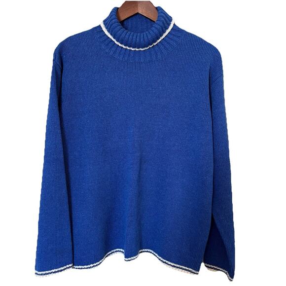 Jones New York Sport Linen Blend Blue Turtleneck Long Sleeve Sweater Size Large - Picture 1 of 12